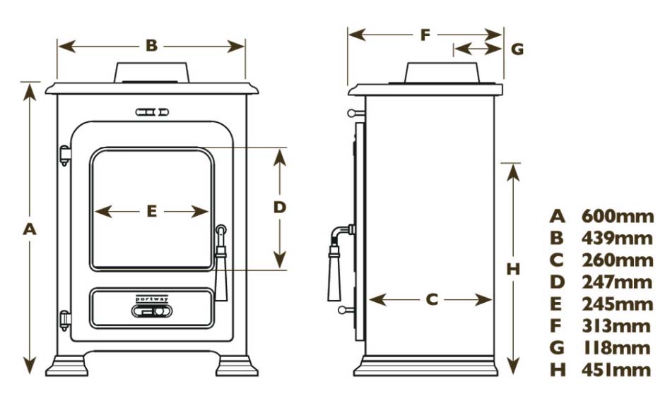 portway 1 traditional stove dimensions